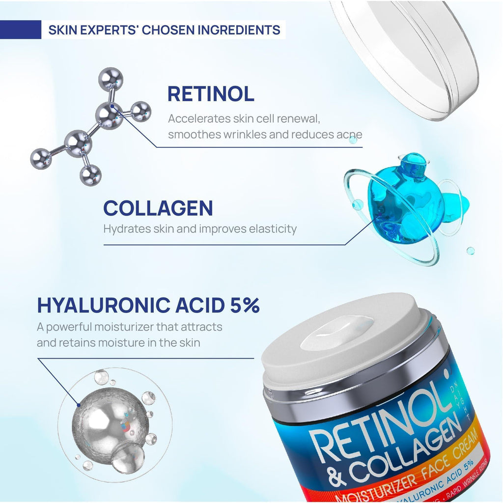Crema de Retinol para la Cara, Humectante de Retinol con Colágeno y Ácido Hialurónico, 1.8 oz